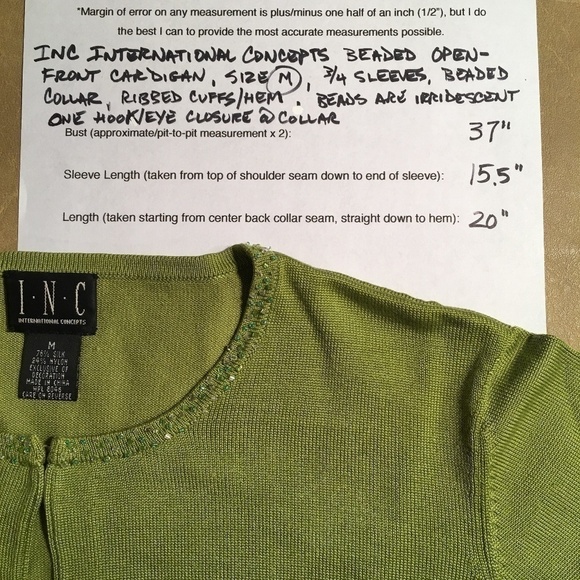 INC INTERNATIONAL CONCEPTS Beaded SPRING SUMMER Cardigan, GREEN, Size M - Picture 8 of 8